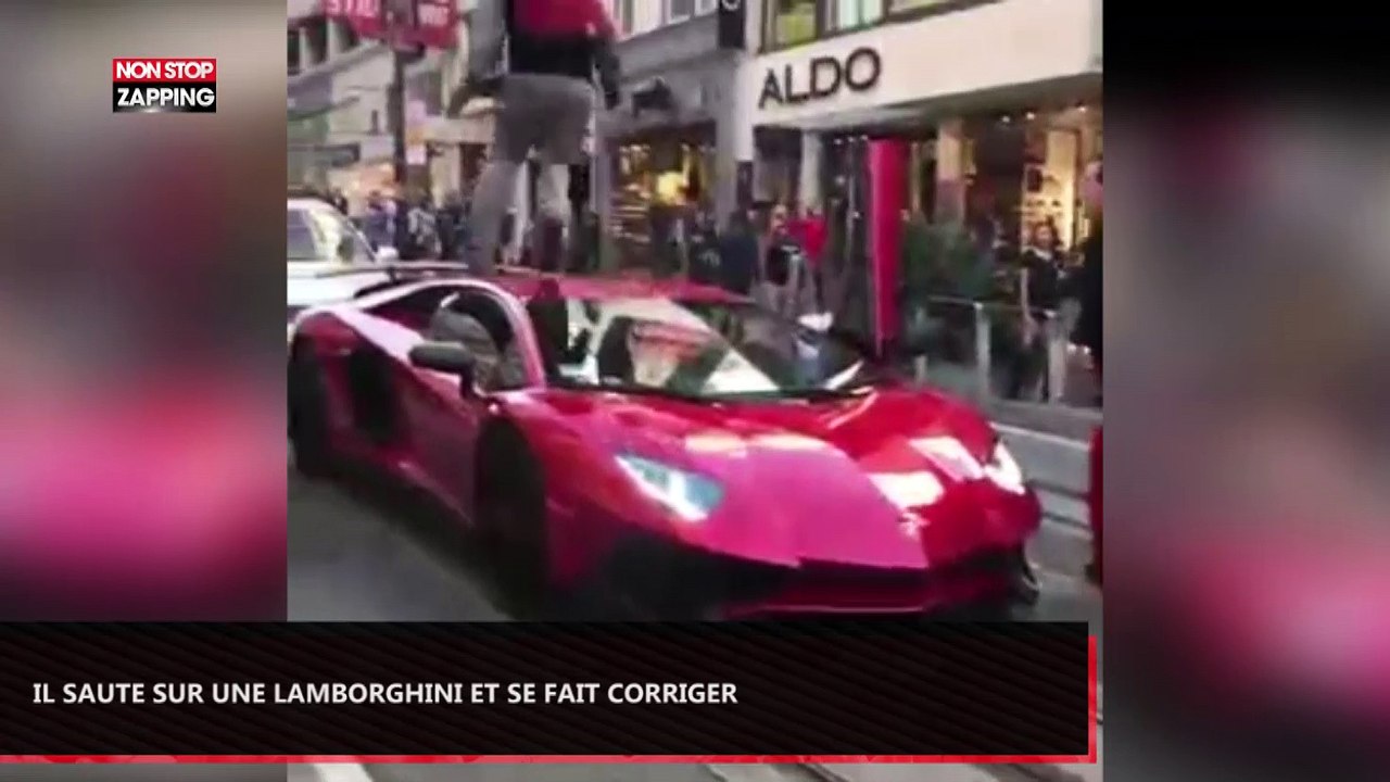 Il saute sur une Lamborghini et se fait violemment réprimander par le propriétaire (Vidéo)