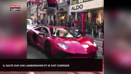 Il saute sur une Lamborghini et se fait violemment réprimander par le propriétaire (Vidéo)