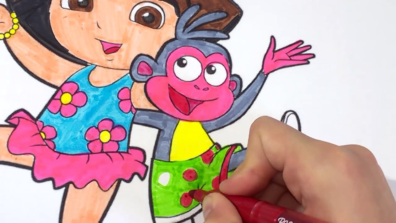 Dora and Monkey Boots Dancing on the Beach Coloring Book Pages Videos For Kids