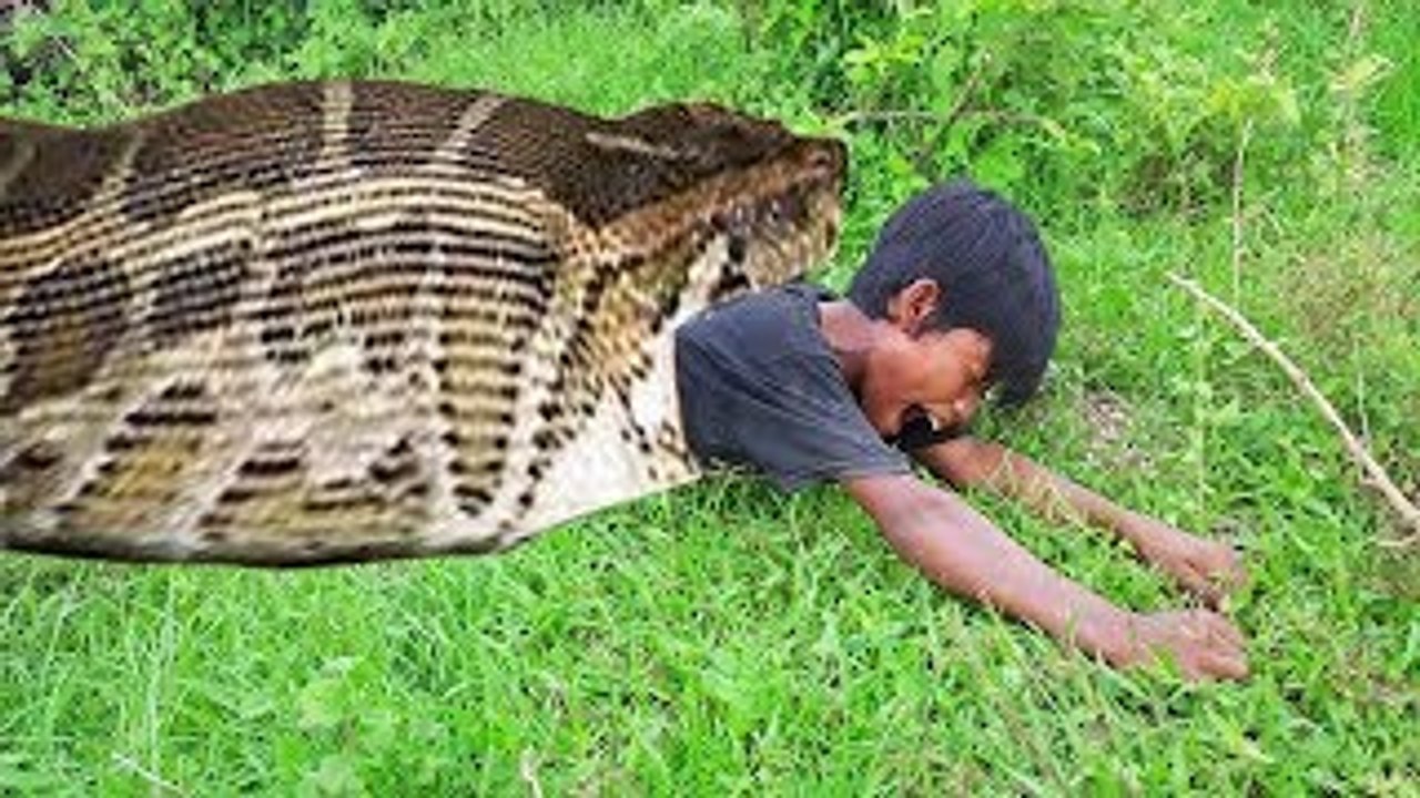 Amazing Smart Little Boy Catch Biggest Snake Using Plastic Net Trap (Part 2)
