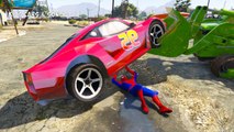 Spiderman saves McQueen & Transportation Cars Cartoon with Nursery Rhymes Songs for Kids