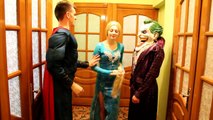Frozen Elsa & Superman vs Joker! w/ Stolen costumes? Superhero Fun IRL