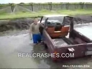 Guy crashes truck into ditch