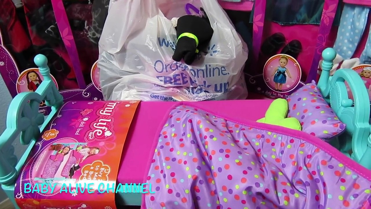 Baby Alive Poops and Pees Doll shopping haul+ My Life as Loft Bed+doll bunk bed+Halloween Costumes