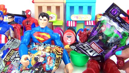 LOTS of SUPERHERO & VILLAINS Play-doh Surprise Eggs, Spiderman Ironman Batman In Real Life IRL -TUYC