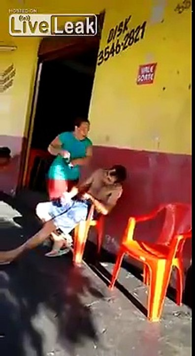 Angry wife beats husband after catching him at the bar