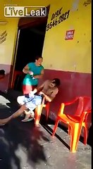 Angry wife beats husband after catching him at the bar