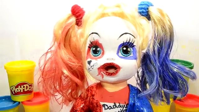 Play Doh BAD BABY Dolls Suicide Squad HARLEY QUINN Makeup Tutorial DIY How To Make