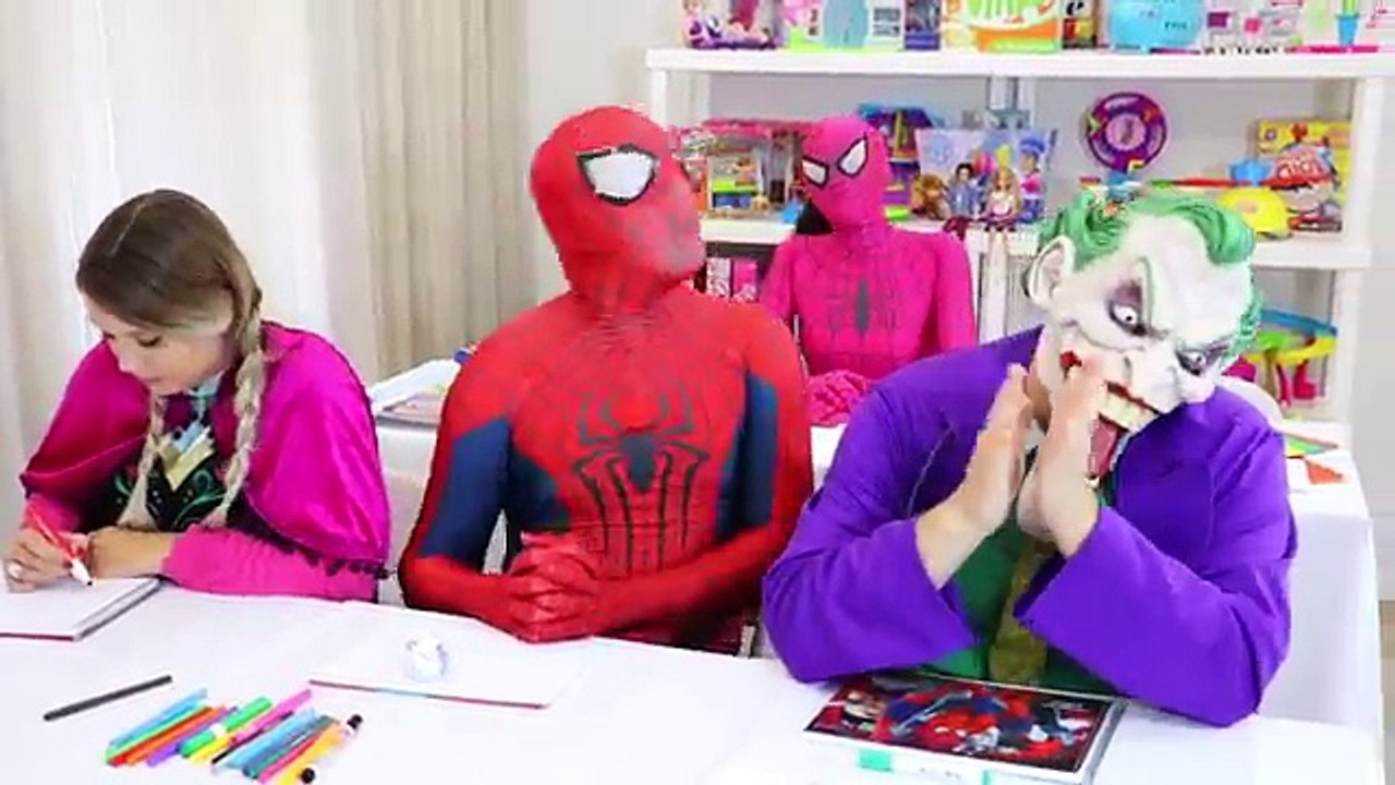 Frozen Elsa SURPRISE HAPPY BIRTHDAY CAKE AT SCHOOL Teacher w/ Spiderman Anna Joker in Real Life