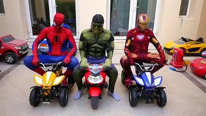 THE AVENGERS : HULK, Spiderman & Iron Man Funny Race w/ Joker Prank Superhero In Real Life for Kids