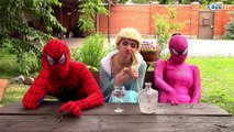 Frozen Elsa & Spiderman Pricess Anna w/ Joker Hulk Spidergirl Poison Ivy!  Superheroes in Real Life