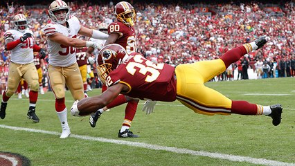 Samaje Perine rolls into the end zone for his first career TD