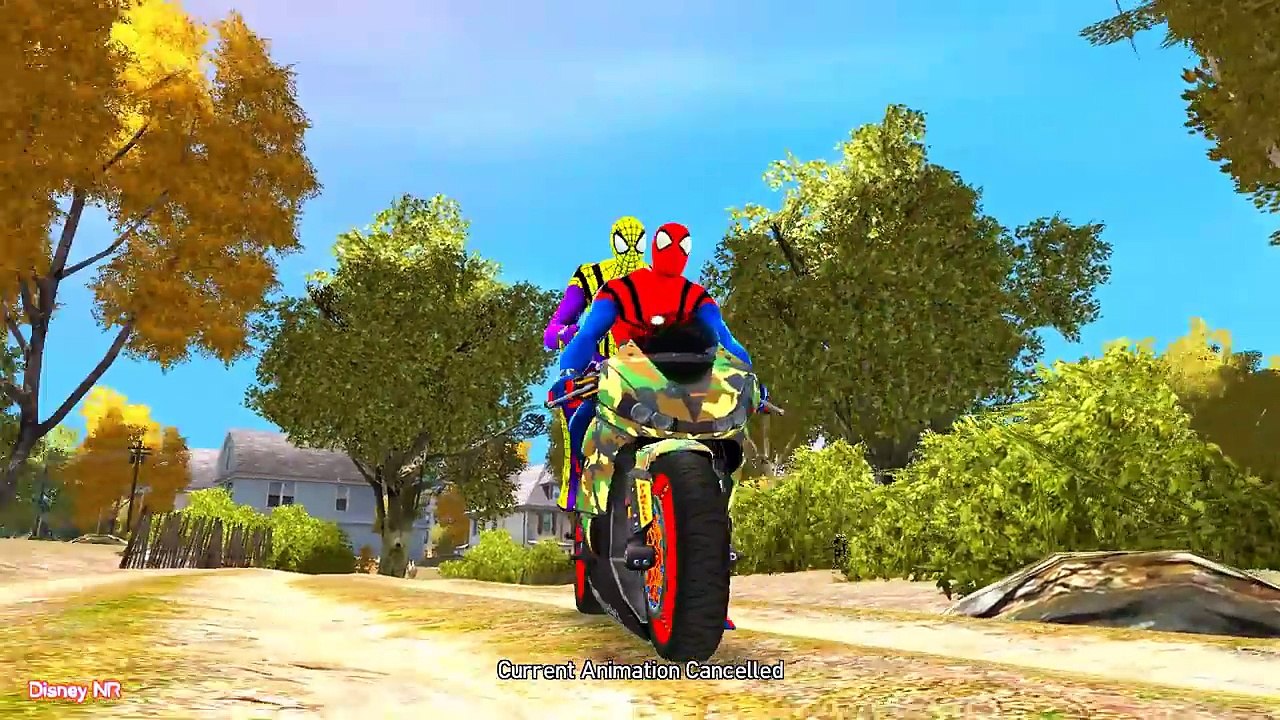 Colors Motorbike with Lightning Mcqueen Colors Cars in Spiderman Cartoon Fun Videos for Kids