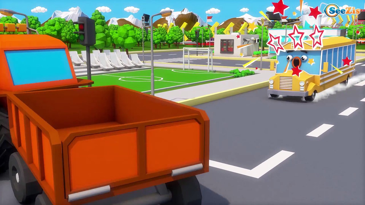 Bad Baby Giant Police Car attacks Learn Colors With Emergency Little Cars & Trucks Cartoons