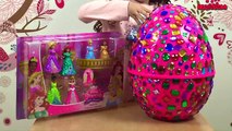 Disney Princesses Giant Surprise Egg Toys   Magiclips Dolls   Bag   Play Doh Dresses   Kinder Egg