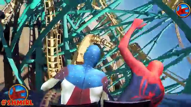 Spiderman ROLLERCOASTER Challenge Captain America Spider-man Pink Spidergirl Amazing Superheroes IRL