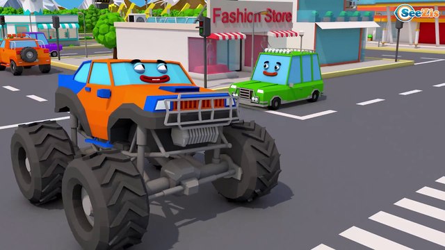 Color Truck With Monster Truck helped Excavator - Construction Kids Cartoon | Cars & Trucks Stories
