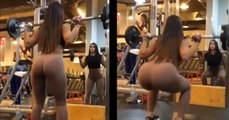 Sexy Girl's Gym Routine And Wearing Skin Tone Pants is Quite The Spectacle