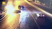 Drunk driver crashes into the guardrail and the car burst into flames