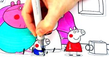 Peppa Pig Family Watching TV Coloring Book Pages Videos For Kids with Colored Markers