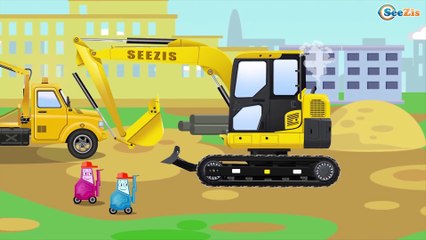 The Yellow Excavator and The Crane | Construction Trucks & Service Vehicles Cartoons for children