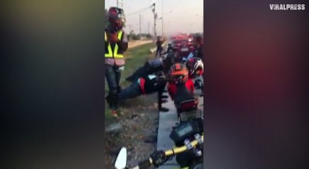 Police Catch Motorbikers Riding Illegally And Make Them Do Push-Ups