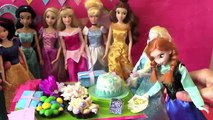 Elsa Birthday Party ft Disney Princess Dolls -Real Tiny Food Surprise Presents & Birthday Cake