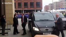 Hillary Clinton is booed as she arrives at Swansea University