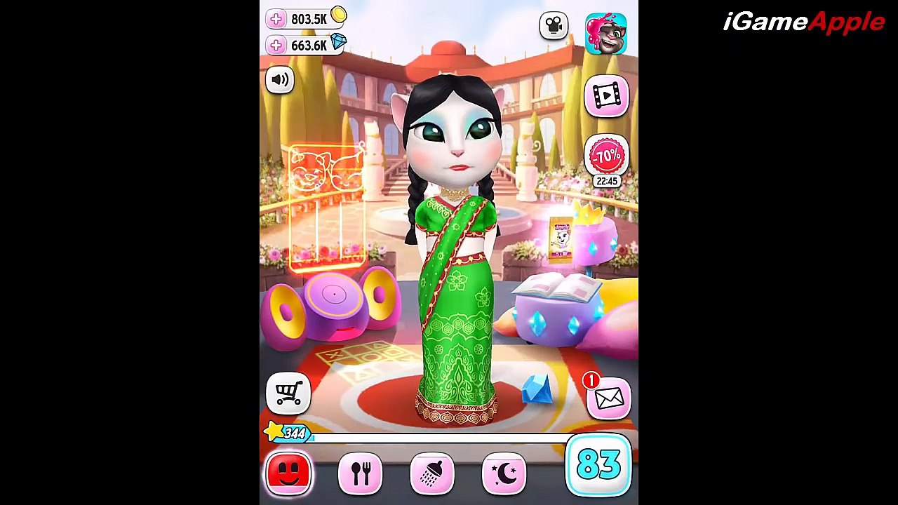 My Talking Angela Indian Sari with Twin Braids Hair Makeover Gameplay for Kids HD