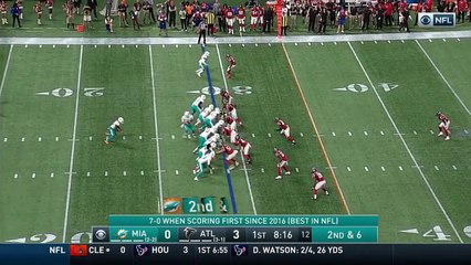 Miami Dolphins running back Jay Ajayi finds running room and cuts upfield for 18-yard gain