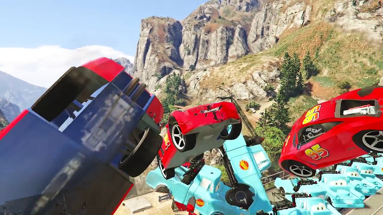 Lightning McQueen and Tow Mater Cars Crash with Train - Cartoon Nursery Rhymes Songs