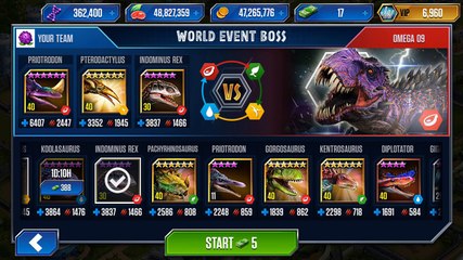 WORLD BOSS T.Rex Omega 09 Vs VIP Dinosaurs - Jurassic World The Game