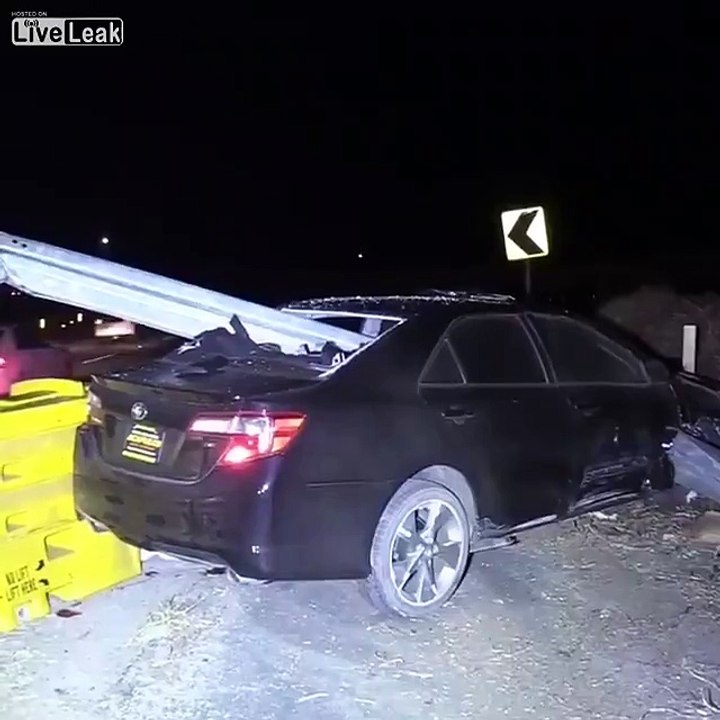 Car impaled by guard rail