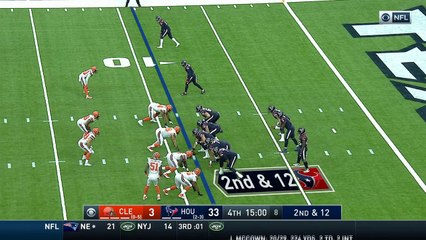 Houston Texans quarterback Deshaun Watson evades Myles Garrett's clutches, gets pass off just in time