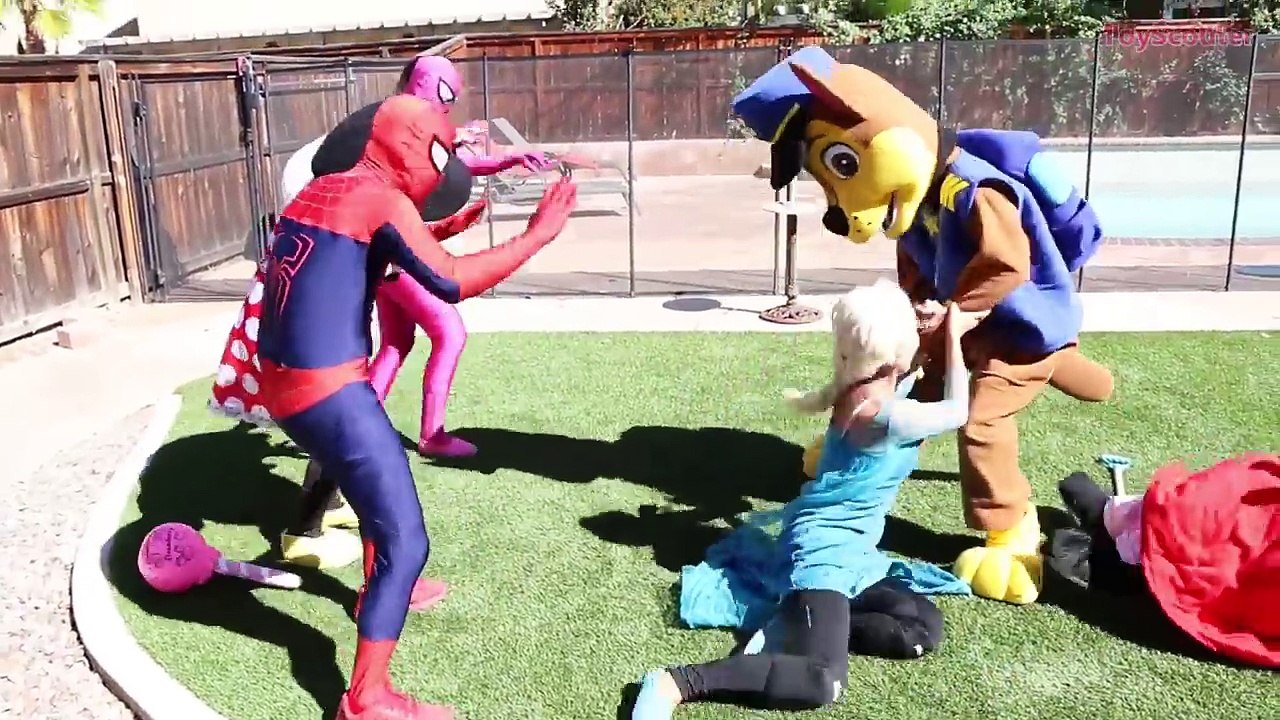 GIANT HIGH HEEL FOOT vs Spiderman! w/ Pink Spidergirl & Paw Patrol Chase in Real Life