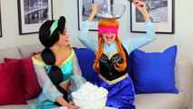 Anna vs Jasmine Cotton Ball Challenge For Kids with Frozen vs Aladdin. DisneyToysFan.