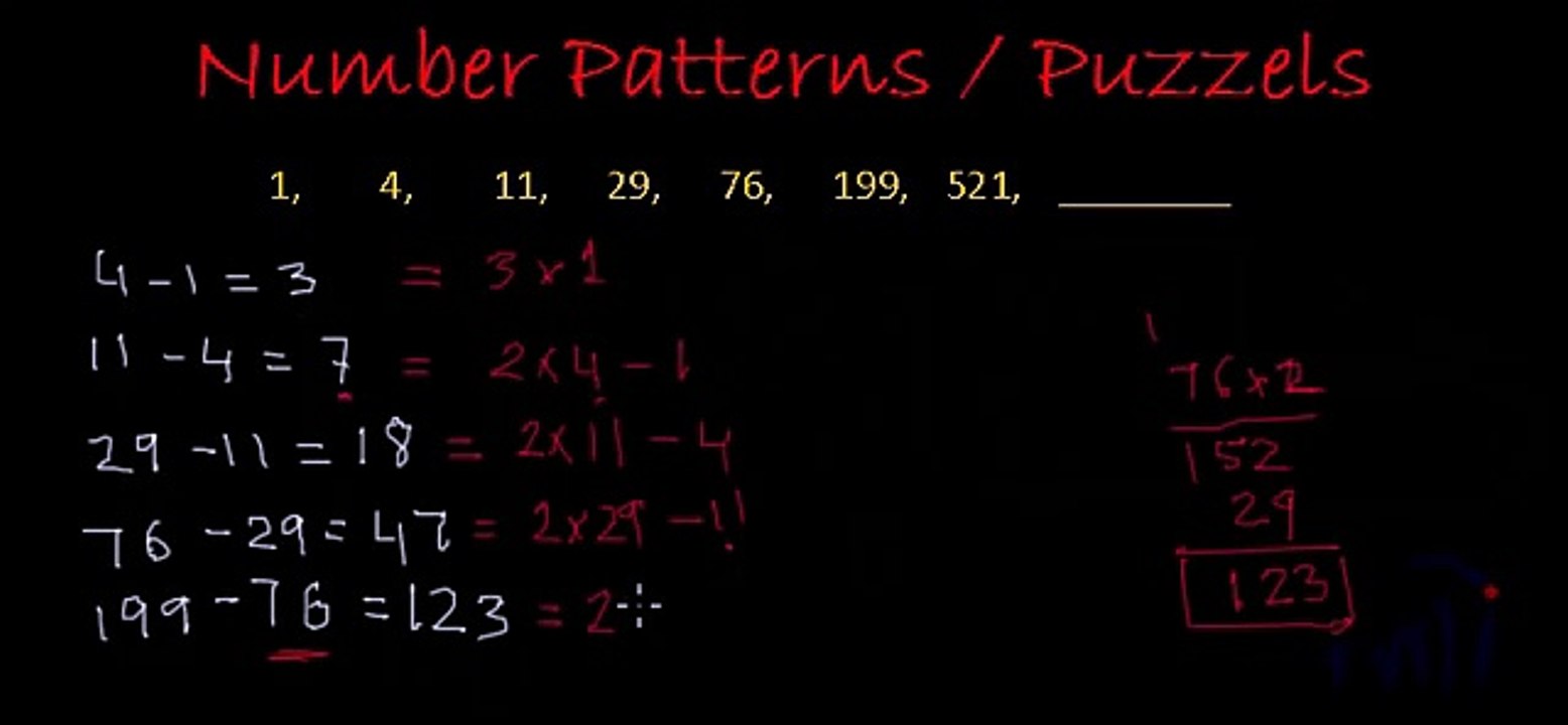 Number Patterns and Puzzle: 1, 4, 11, 29, 76, 199, 521, ___