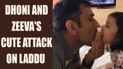 MS Dhoni shares a video of daughter Zeeva fighting for Besan Laddoo with him in cute video