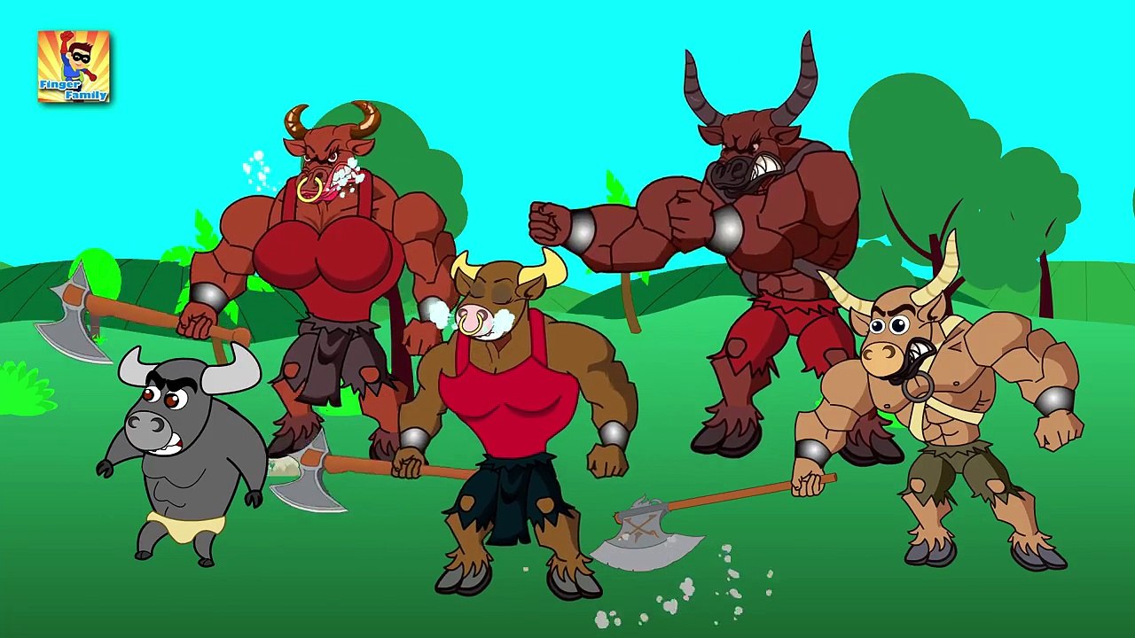 Crazy Dinosaur Vs Crazy Bull man Finger Family Rhyme _ The Finger Family Songs _ Animals Cartoons-FYj3gXspjUQ