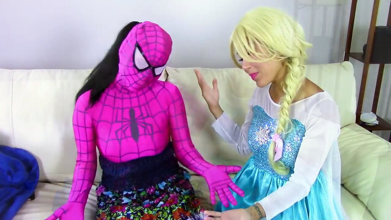 Pink Spidergirl loses her legs! w/ Frozen Elsa, Blue Spiderman, Joker girl, bad baby joker baby