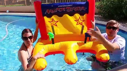 POOL GAMES! Swimming Pool Arcade Game Challenge Water Guns Play Kids Toys Battle by DisneyCarToys