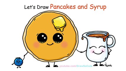 How to Draw Cartoon Pancake and Syrup Breakfast Cute and Easy