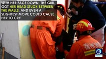 Watch how firefighters rescue Chinese girl stuck in between walls
