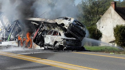 Poids lourd en feu sur la RCEA à Génelard, 16 octobre 2017