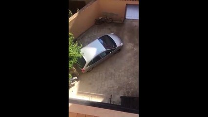 Download Video: Un automobiliste voulait sortir de sa cour mais il finit par détruire sa voiture !