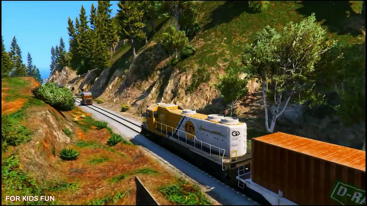 TRAINS CRASHES CARS HELICOPTER PLANES in Spiderman Cartoon for Kids with Nursery Rhymes Songs