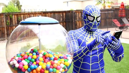 Spiderman & Skye vs Joker & Giant Bubble Gum Ball Machine w/ Peppa Pig! Fun Superhero in Real Life