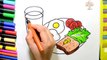 Draw Color Paint BREAKFAST, Bread Omelette, Milk Coloring Pages and Learn Colors for Kids