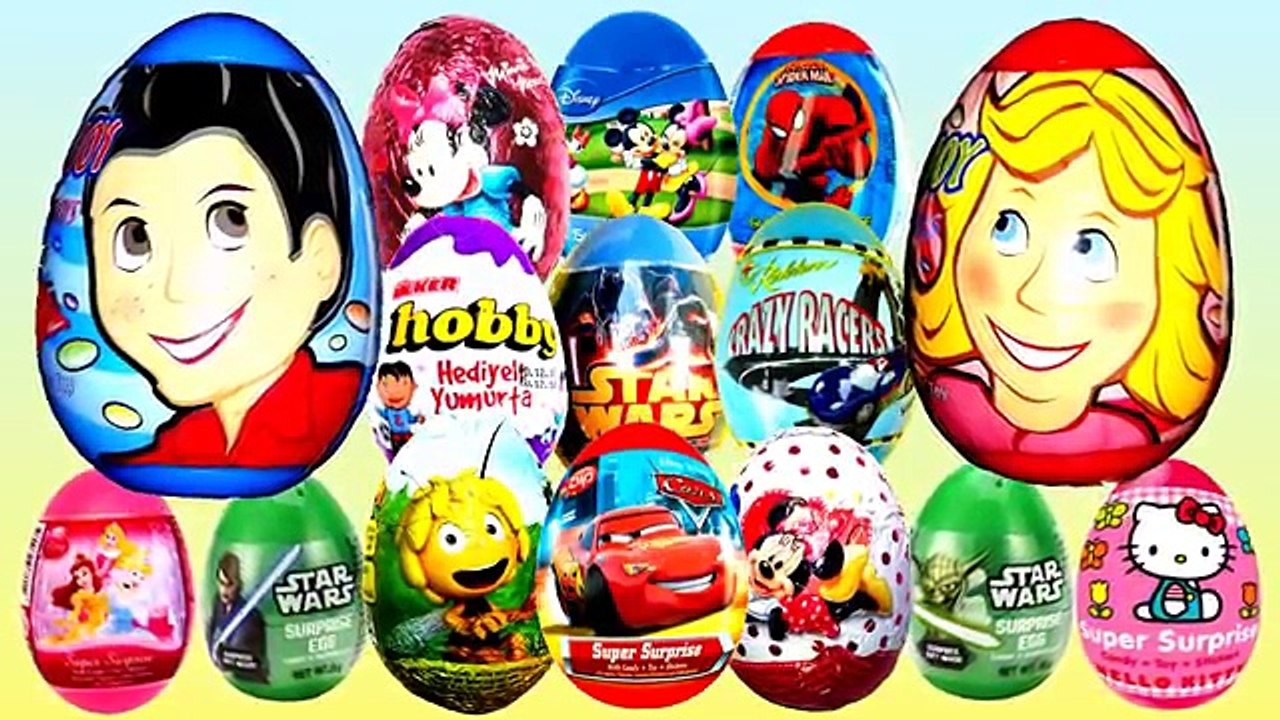 15 Kinder Surprise Eggs Disney Princess Mickey Mouse Cars 2 Marvel Candy Joy Hello Kitty