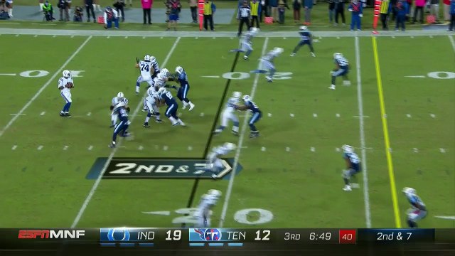 Avery Williamson drags Jack Doyle down to force a fumble